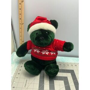 Seasons Greetings GreenChristmas Teddy Bear Red Snowflake Sweater Santa Hat 12in